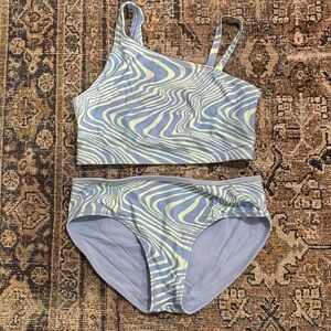 Athlete Girl Swim Blue and Yellow Swirl Bikini Set XL 14